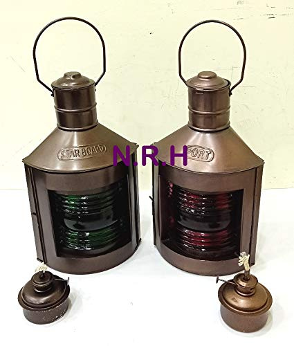 Nautical Metal Port & Starboard Lanterns Set of 2 Ship Oil Lamps