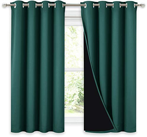 NICETOWN Rideau 100% occultant avec Doublure Noire, Isolation Thermique, Double Couche, draperie de Petite fenêtre pour rafraîchir la pièce pour Salle à Manger (Vert Chasseur, 1 Panneau, 132,1 cm de