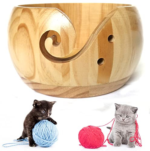 DHER GroßE Wollschale Holz Garn Schale Strick Wollholzschale,GehäKelte Wollschale,Holzwolleschale,Textilgarn-Aufbewahrungsschale Holzschale Gestrickter Woll-Aufbewahrungskorb Holzgarnschale