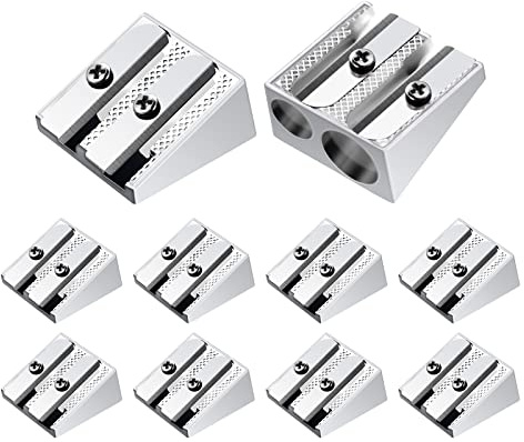 cobee sacapuntas 10 piezas doble agujero de aleación de aluminio sacapuntas de mano de metal sacapuntas mini sacapuntas cuña de metal para lápices adultos niños escuelas oficina