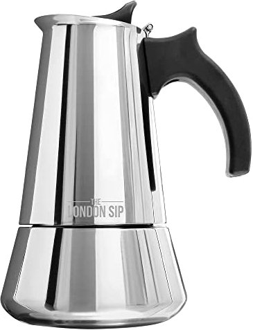 The London Sip Stainless Steel Induction Stovetop Espresso Maker - Make Cafe Quality Italian Style Coffee at Home with This Premium Moka Pot in Modern Chrome Company. (Silver, 3 Cup)