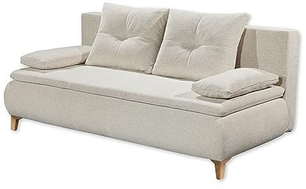 Stella Trading Magnus Bequemes Schlafsofa mit Bettkasten in Cream - Ausziehbares Sofa mit Schlaffunktion - 202 x 94 x 104 cm (B/H/T)