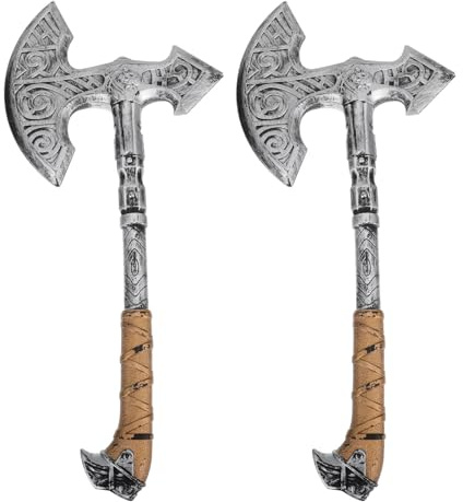 Homoyoyo 2PCS Viking Axe Props,Halloween Cosplay Fake Axe with Handle for Halloween Dress Up Accessories Cosplay Props Masquerade Carnival Party Accessories