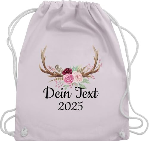 Turnbeutel Rucksack - Kompatibel Oktoberfest - Dein Text und Geweih - Unisize - Pastell Rosa - trachten+rucksack oktoberfest-tasche trachten hirschgeweih stoffrucksack trachtenrucksack bayrisch