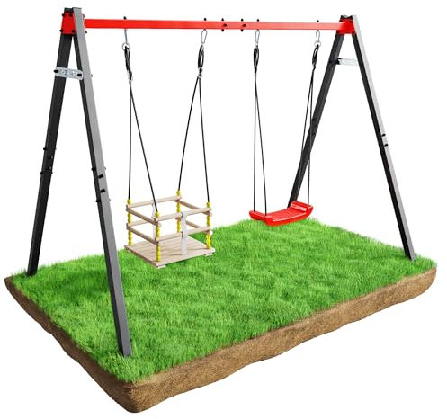 K-Sport: Doppelschaukel (Metall) mit Gitter- u. Brettschaukel I Schaukelgestell bis 150kg belastbar I stabil & sicher I Outdoor Kinderschaukel I Garten Schaukelgerüst I inkl. Bodenanker I Made in EU I