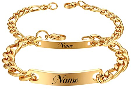 Cupimatch Paar Armband mit Gravur, Personalisierte Edelstahl Glänzend Poliert Pärchen Armkette Panzerkette für verliebte Damen Herren zu Weihnachten Jubiläum Hochzeit Geburtstag Valentinstag