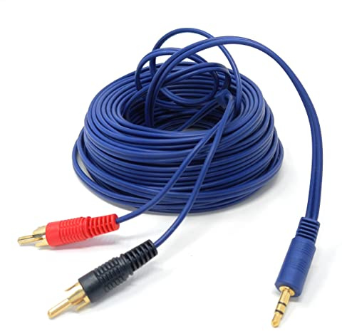 DRUT 15 m 3,5 mm vers Double RCA stéréo Aux Phono câble Audio Mini Jack Cordon de Plomb répartiteur en Y Cordon Casque Adaptateur répartiteur RCA en Y connecteurs Or Bleu 50 Pieds