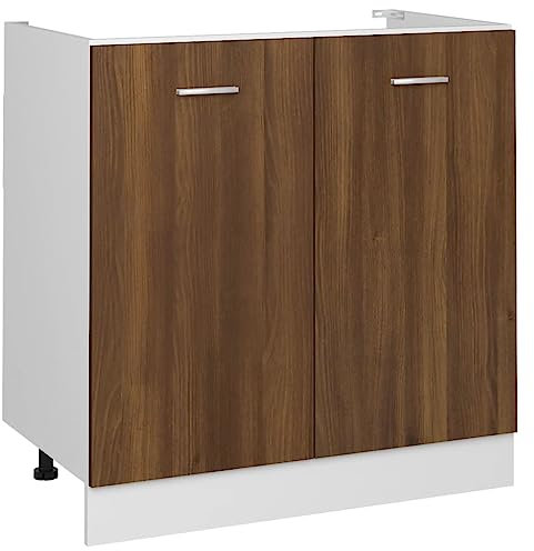 vidaXL Spülenunterschrank Lyon Braun Eiche-Optik 80x46x81,5cm Holzwerkstoff,Küchenschrank, Gastronomieschrank, Gastro Möbel, Küchenmöbel, Aufbewahrungsschrank