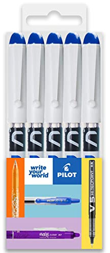 PILOT V PEN - Erasable Disposable Fountain Pen - 0.6mm Nib Tip - Medium Line - In Envelope Gift Packaging - Pack of 5 - Blue Ink