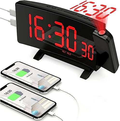 Sveglia Digitale, Sveglia A Specchio Riutilizzabile, Sveglia Digitale A LED da 7,3, Proiettore Ruotabile di 180°, Temperatura, Data, modalità Notturna