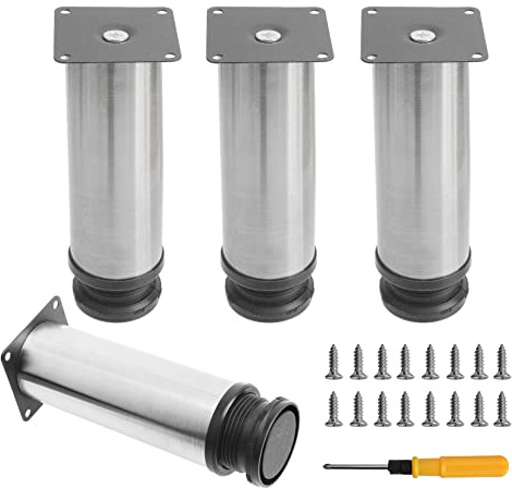 Toolzia 4Pcs Furniture Legs, 5.9/15cm Adjustable Furniture Support Feet,Adjustable Height Replacement Support Feet Legs for Sofa Table Chair Desk Kitchen Cupboard Cabinets Legs Feet (Silver)