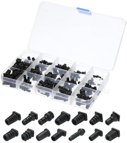 sourcing map 140pcs Strain Relief Cord Connector Assortment Cable Bushing Boot Sleeve for Electric Cable Cord Insulation Protection, Black