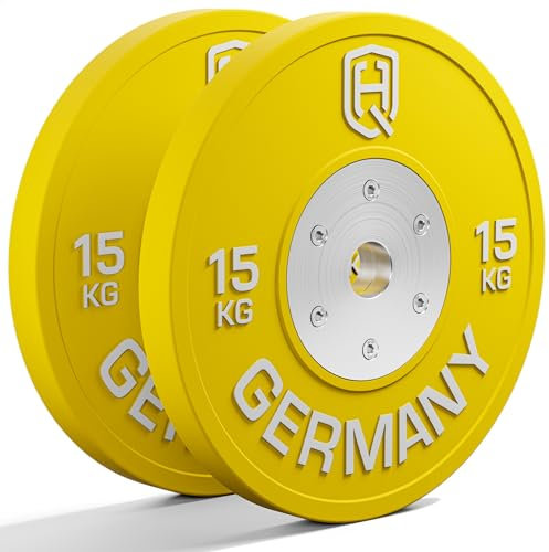 HQ Germany® Hantelscheiben 50mm [Set/Paar 5-25kg] - Wettkampf Vollgummi Bumper Plates 15kg - Hantelscheiben Set 50mm, Gewichtsscheiben, Gewichte, Weight Plates nach IWF Standard