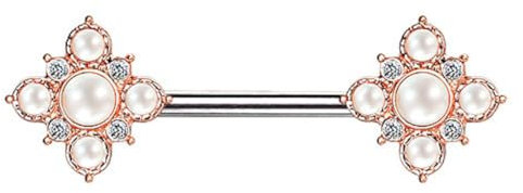 Taffstyle Piercing Schmuck Brustwarzenpiercing Brustwarze Intimpiercing Brust Nippel Intim Ohr Ohrpiercing Nippel Stab Vintage Blumen mit Perlen Rosegold