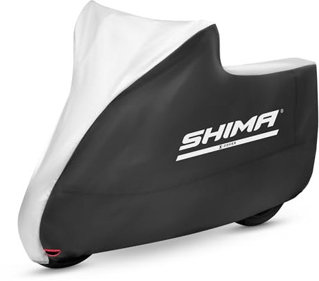 SHIMA X-COVER Motorbike Cover Waterproof Outdoor Motorcycle Shelter Covers Outside Rain Large Dustproof Rainproof UV Lock Holes All Season Motor Bike Scooter (Black, L)