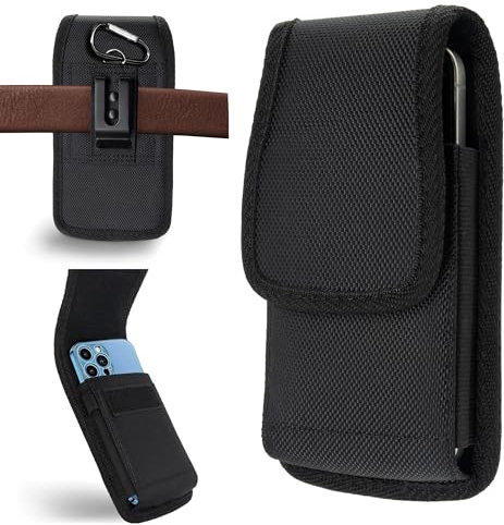 INGIDO Nylon Cell Phone Holster with Belt Clip for iPhone 16 Pro Max,16 Plus,15 Pro Max,15 Plus, 14 Pro Max, 14 Plus,13 Pro Max,S25 Plus, S24 Plus, ID Card Holder Pen Holder Universal Pouch, Black -L