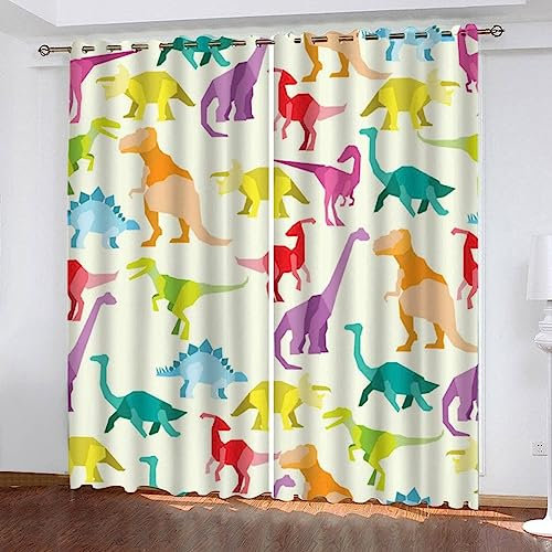 Vorhang Blickdicht Gardinen Mit Ösen - 2 Stücke 2 X 91.5 X 214 Cm Verdunklungsvorhänge 3D Bunter Dinosaurier Muster Thermovorhang Für Kinderzimmer Wohnzimmer Schlafzimmer Weihnachtsgardinen -4D2I3R6L5