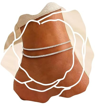 Yeesabella Anklets for Women, Dainty Layered Waterproof Anklet, Beaded Rope Link Beach Ankle Bracelets Anklet Set for Women