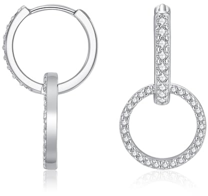 Bewenda 925 Sterling Silver Double Oval Hoop Earrings, Convertible Link for Women, Drop With Zircon, Small Paperclip Chain Hypoallergenic Sleeper