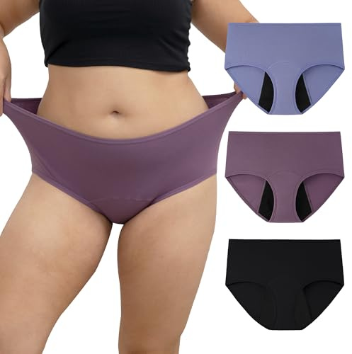 INNERSY Period Pants Heavy Flow Plus Size Postpartum Underwear Pack of 3 | Cotton Menstraul Full Briefs, Washable Incontinence Panties, Leakproof Knickers, C Section After Birth, Day & Night, UK 16-32