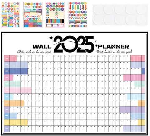 Jahresplaner 2025, Wandkalender 2025, 12 Monate, quadratischer Jahreskalender, Schreibtischzubehör für die Heimdekoration, Stundenplan, 12 Monate für