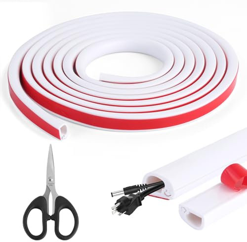3 Metros Canaleta Cables Pared Adhesivo, Blanco PVC Canaletas para Cables Adhesivas, Flexible Calha para Cabos, Mini Pasacables Suelo, Canaleta Cables Suelo para Protección de Cables