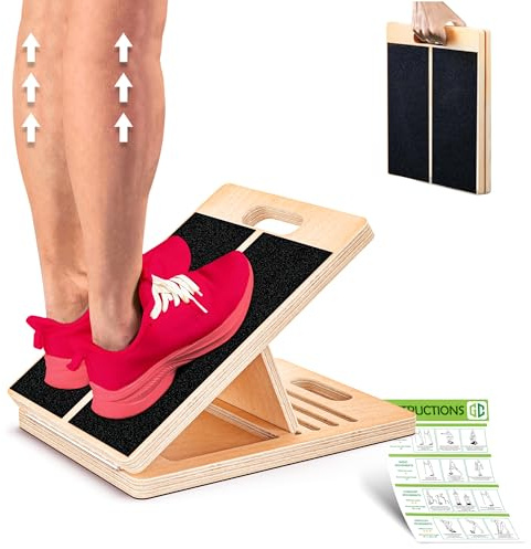 Wooden Calf Stretcher - Portable Slant Board for Calf Stretching - Bears 300 lbs - Adjustable Incline Board Physical Therapy Equipment - Reduce Injury Risk, Improve Foot, Leg & Ankle Mobility
