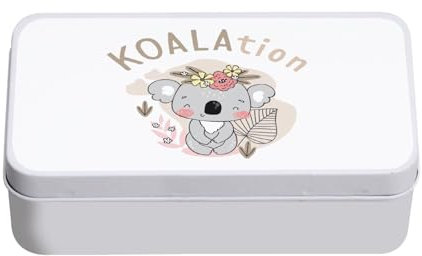 Fabulous Boite en Métal Blanc - Koala Koalation Mignon Kawaii Dessin Illustration - 11 x 18,5 x 5,5 cm - Boite de rangement, clé, outils, boite à Lunch, Sucre, Biscuit