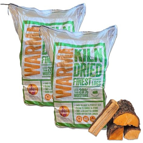 XL Bag 120L Kiln Dried Hardwood Firewood Logs 20kg Large Bag - Perfect for Outdoor Graden Patio Open Fires, Fire Pits, Log Burners, Wood Fired Burning Stoves, Pizza Ovens & Multi Fuel - 2 x 60L Bags