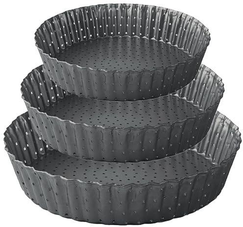 Space Home - Molde de Horno Rizado Perforado Alto - Molde con Base Desmontable - Recubrimiento Antiadherente - Molde Quiche Perforado - Moldes para Bizcochos - Molde para Tartas - 20, 24 y 28 cm