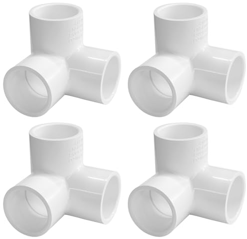 LESSO 1-1/2 Tee PVC Fitting 3 Way Elbow Connector, 1-1/2 Inch 90 Degree Elbow Side Outlet, PVC Corner Fittings for DIY Building Furniture Greenhouse Shed Pipe Fittings Tent Connection(4 Pack)
