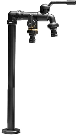 DJJYCTNM Kupferne Wassersäule Garten mit Doppelauslass - Kälte- Und Frostbeständiger Vertikaler Wasserhahn für Den Außenbereich, Wasserhahn Garten Standbrunnen(Black,42CM/17IN)