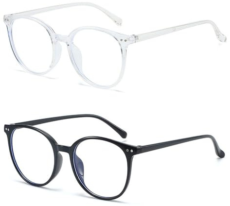 KIRVOS Lunettes Anti-Lumière Bleue Rondes de Haute Qualité – Légères, Transparentes & Filtre HEV pour Réduire la Fatigue Oculaire-Modèle Gaming & Lecture