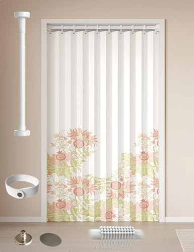 Türvorhang mit Teleskopstange, Fmalttüren Innentüren Vorhang Mit Stange, Magnetischer Türvorhänge für Schrank Ohne Bohren, Akkordeon-Stil Küchentür für Raumteilerf(E,100-120cm/Curtain W150H190cm)