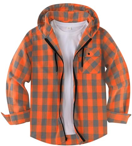 ZITY Camisas Hombre Manga Larga Franela Leñador Hombre Camisa Cuadros con Capucha Chaqueta de Leñador con Cremallera Chaqueta Camisera de Primavera y Otoño M-3XL