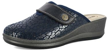 inblu Femme Pantofole Donna Zeppa, Fantasia Animalier Con Chiusura A Strappo E Plantare in Vera Pelle Chausson, Bleu, 38 EU