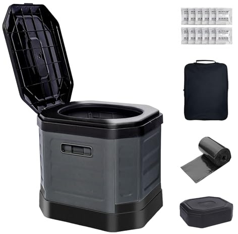 RWORCP Portable Camping Toilet, Portable Travel Folding Toilet with Lid for Adults and Kids, Portable Potty for Camping, Hiking, Car Travel,Truck, RV, Boating, Road Trips, Beach (Grey)