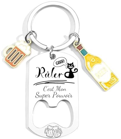 JRZDFXS Cadeau Ami Collegue Décapsuleur pour proche ou collègue de travail, Joli cadeau original rigolo de départ Porte clef Humour Râler C'est Mon Super Pouvoir Porteclef Cadeau Humour Râleur/Râleuse