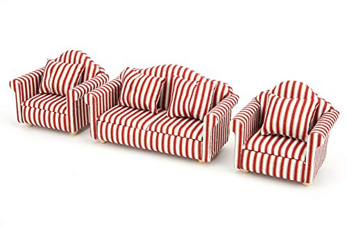 Phefop Ensemble de Mini canapé pour Maison de Poupée 1:12, Meubles élégants en Tissu de Bois avec Oreillers pour Maison de Poupée, pour Un Jeu Imaginatif