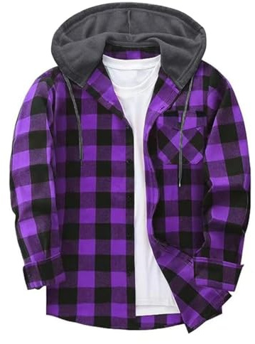 Générique Chemise avec Capuche Homme à Carreaux Flanelle Bûcheron Surchemise Manches Longues Boutons Chemise Décontractée
