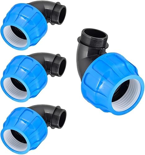 RP RIEGOPRO – Codo Macho de Polietileno | Conector para Tuberías de Agua y Riego | Fitting PE 90° para Jardín y Agricultura (4 Unidades, 63mm - 2)