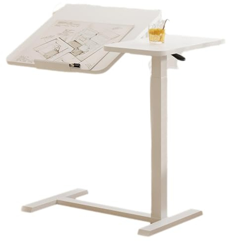 Wttagkl C-förmiger Beistelltisch，Flexibler Laptoptisch und Betttisch mit neigbarer Tischplatte, höhenverstellbar & mobil,Umdrehbar Beistelltisch, ideal für Sofa, Bett & Lesestunden,Weiß