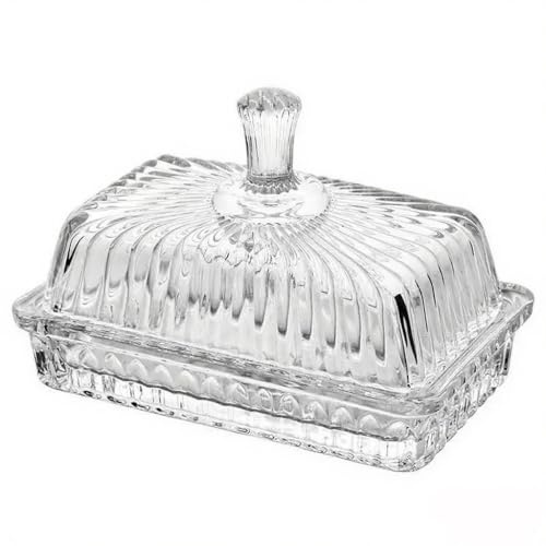 PEPAXON Beurrier en Verre avec Couvercle Beurrier Vintage Boîte à Beurre 16.8x11CM (Long Handle)
