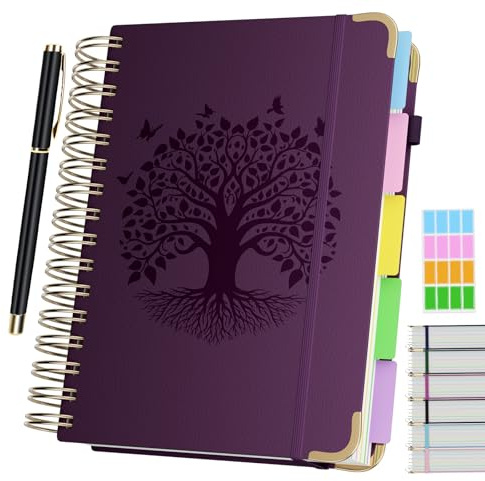 Notizbuch A5 Liniert, Notizblock mit 5 Trennblättern & Stift,320 Seiten Journal Buch mit 100gsm Dickes Tintenfestes Papier，Notizbuch Innentasche für Arbeit, Studium und Alltag,14.5 x 21 cm-Lila
