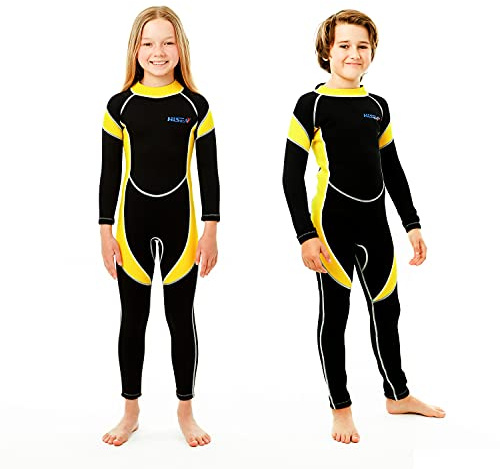 Kids Wetsuit for Boys Girls Toddlers by Scubadonkey | Wetsuit for Kids in 2.5mm Neoprene UPF 50+ | Meets CPSC Safety Requirements (Yellow,14)