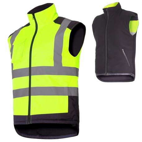 K&G Profi Arbeitsweste Lahti PRO L41313 NEON GELB Doppelseitige Warnweste Winterweste Herrenweste Bodywarmer Warmweste Herren Warm Weste (XL)
