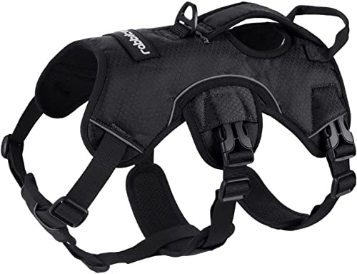 rabbitgoo Hundegeschirr Grosse Hunde，Sicherheitsgeschirr Hund | Sicherer Hebegriff, einfache Kontrolle, Anti-Zug, verstellbar, Reflektierend, für Gassi & Training, XL, Schwarz