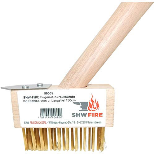 Fugenbürste Unkrautbürste Fugenreinigung mit Stahlborsten mit Stiel Holzstiel 150cm von SHW-FIRE