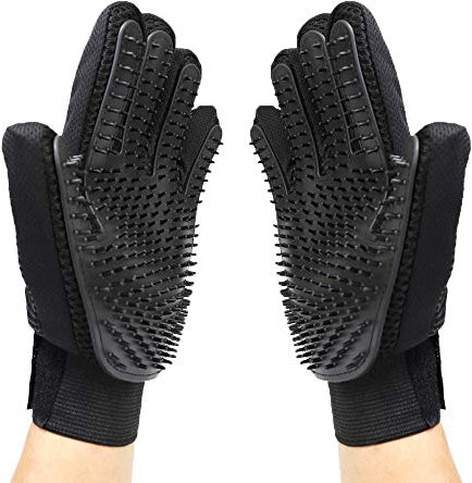 Merauno® Fellpflegehandschuh Tierhaarentferner Bürste Massage Fellpflege Grooming Glove Hund Katze Massageffekt & Deckhaarschutz (Schwarz, 2 Handschuhe (EIN Paar))