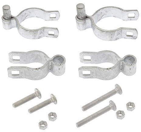 Chain Link Fence Gate Hinge Kit | Two 1 3/8 Female Hinges and Two 2 3/8 Male Hinges with Bolts and Nuts